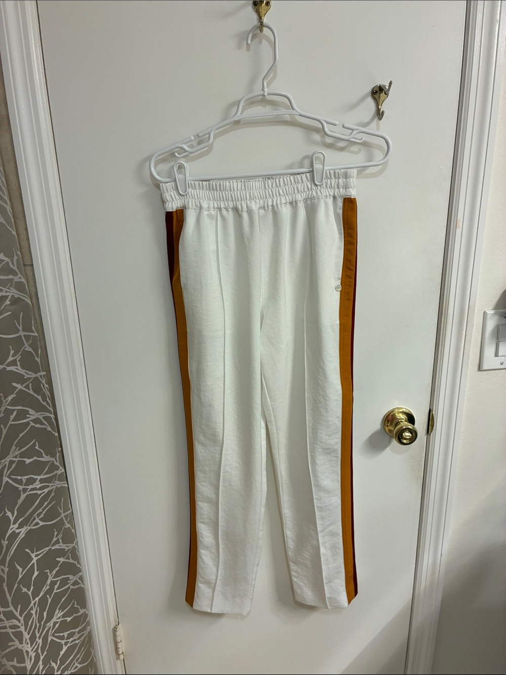 Scotch & Soda White Track Pants with Brown & Rust Side Stripes Sz XS